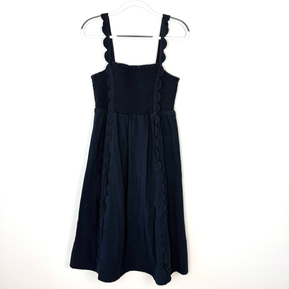 Vineyard Vines Seersucker Scalloped Midi Sun Dress Navy Blue